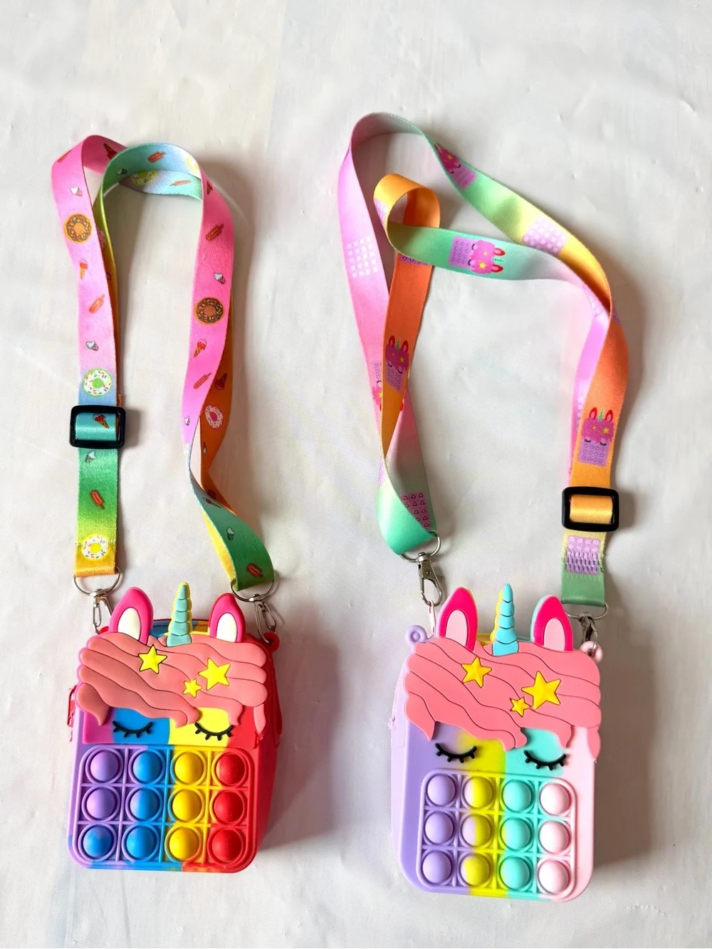Unicorn push bubble fidget bag Pop purse rainbow silicon crossbody Set of 2
